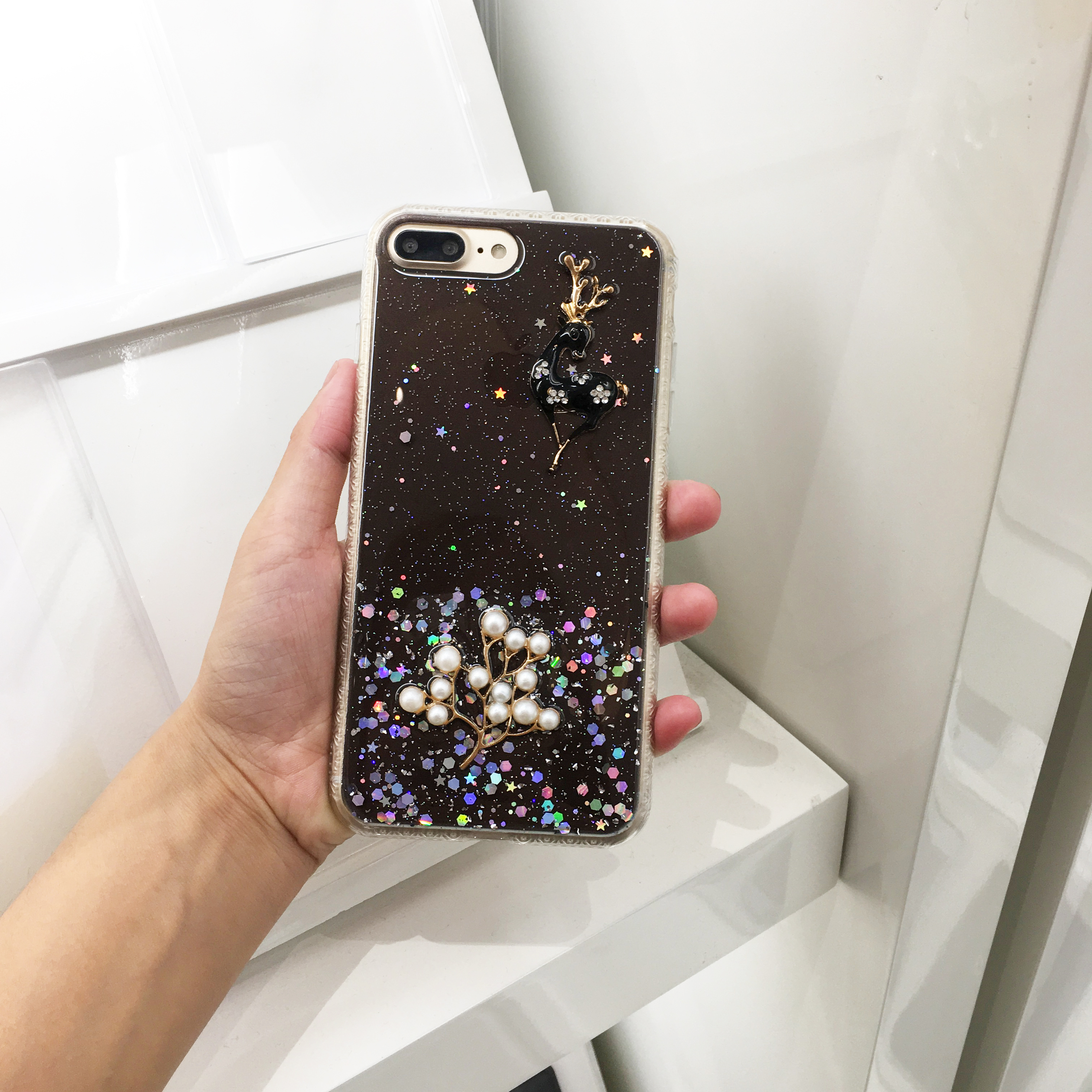 iPhone 8 Plus / 7 Plus 3D Deer Crystal DIAMOND Shiny Case (Smoke)